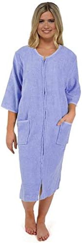 Ladies Pure Cotton Zip Through Towelling Dressing Gown by Tom Franks LN728 Lilac 8-10