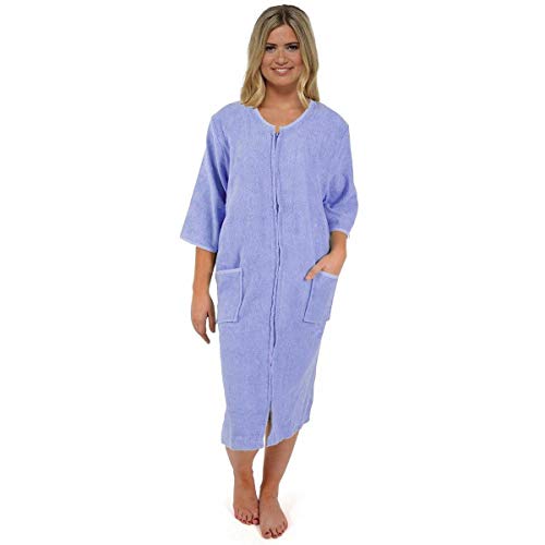 Ladies Pure Cotton Zip Through Towelling Dressing Gown by Tom Franks LN728 Lilac 8-10