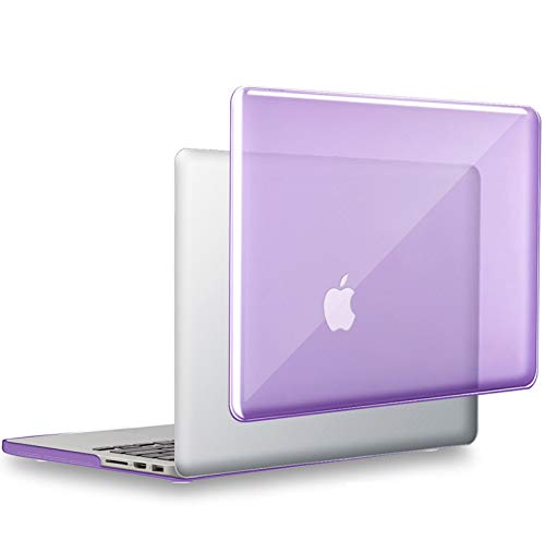 UESWILL Glossy Crystal Clear See Through Hard Shell Case Cover Compatible with MacBook Pro 13 inch with Retina Display (A1502/A1425) + Microfibre Cleaning Cloth, Purple