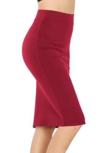 ClothingAve. Womens High Waist Simple & Elegant Knee Length Fitted Ponte Skirt Midi - Cabernet Medium