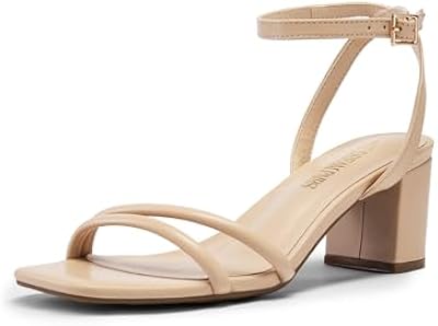 DREAM PAIRS Women's Chunky Block Heel Sandal - Nude-Pu, Size 8