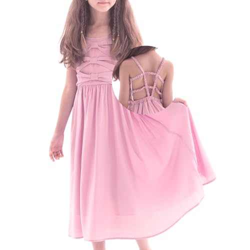 WELAKEN Girls Sleeveless Spaghetti Strap Dress with Bow Decor - Twirl-Friendly Summer Sundress