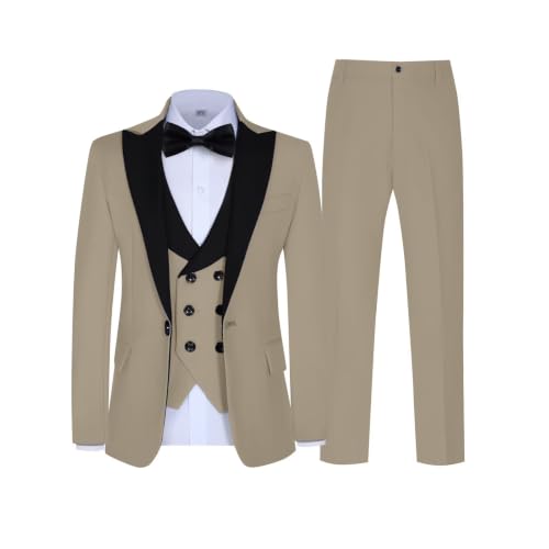IFLUVYA Khaki Boys Suit Formal 5-Piece with Shawl Lapel Vest Set, Size 8Y