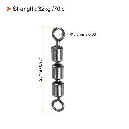 PATIKIL High Speed 3 Roller Swivel, 20Pcs 70lb Copper Barrel Bead Chain Rolling for Saltwater Freshwater Fishing Black - Image 2