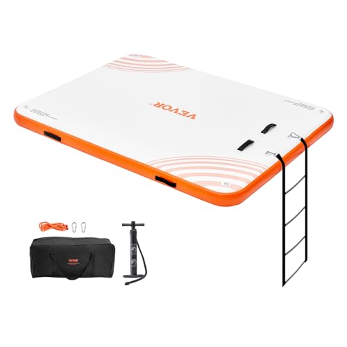 VEVOR Muelle Flotante Hinchable 2,43 x 1,82 m Plataforma de Muelle Inflable Alfombrilla Flotante Antideslizante con Bolsa de Transporte Portátil Escalera Extraíble Balsa de Isla para Piscina, Playa