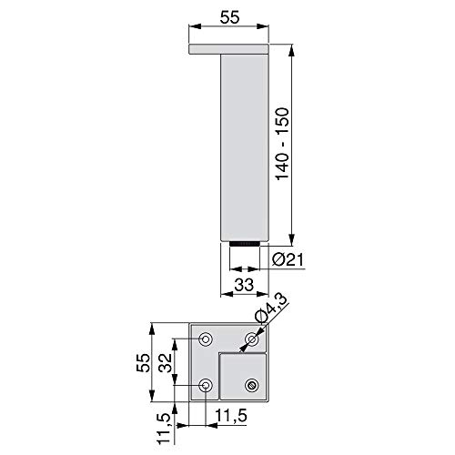 Patas para mueble elevadas de 140mm para limpieza facil, lote cromado Emuca 3