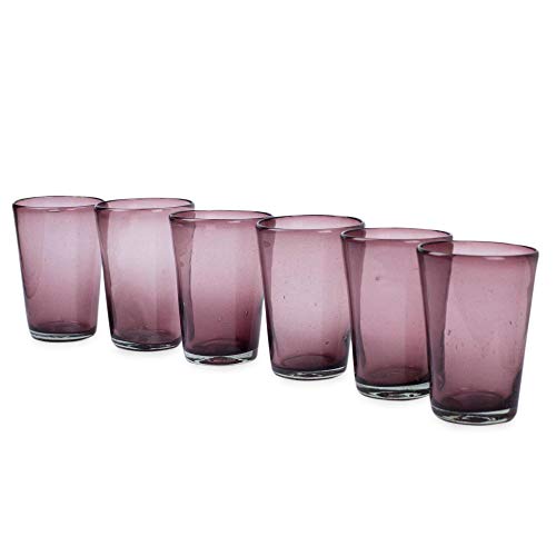 NOVICA Hand Blown Purple Recycled Glass Large Tumblers 15 oz Amethyst set of 6
