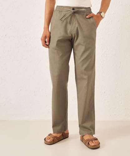 Image of Majestic Man Men's Premium Linen Blend Pants | Lightweight Fabric | Elastic Waist with Drawstring | Regular Fit | Side, Back Pockets | Perfect for Casual, Holidays & Travel
