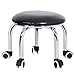 Rolling Stool Retro stołek na kółkach PU, trwały niski stołek dziecięcy/stołek do stóp, elegancki stołek do pedicure, 32x33cm, brązowo-czarny(Color:style1)