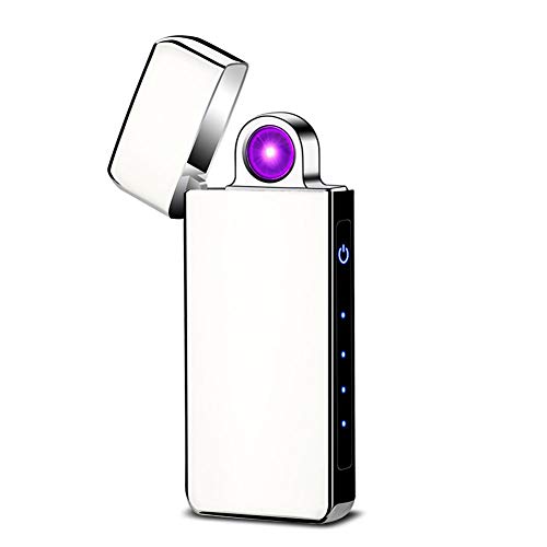 Lighters USB Arc Lighter Rechargeable Windproof Flameless Plasma Electric Lighter Portable Fingerprint Rotate Goood for Candle Cigarette Paper (Silver)