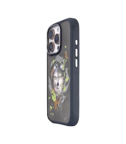 Image of Nimmy Dazzling MagSafe Embroidery Case for iPhone 16 Pro | 3D Animal Design | Shockproof Leather Finish Back Cover | MagSafe Compatible (Dazzling Wolf)