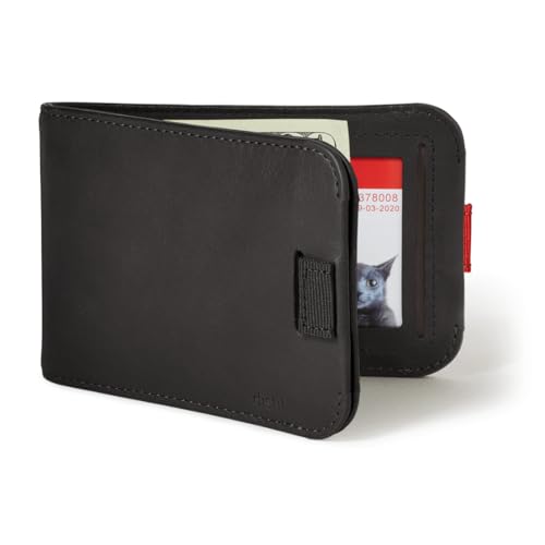Distil Union Wally Bifold 5.0 Slim Bifold Wallet for Men – Minimalist RFID Leather Wallet, Pull Tab Card Holder & Money Clip - Holds 14 Cards & 30 Bills - No ID Window - Black