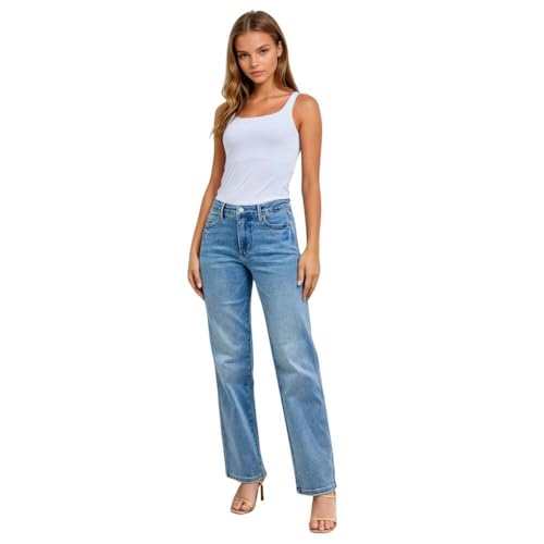 Judy Blue Mid Rise Tummy Control Vintage Wash Straight Leg Jeans ...