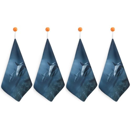 Essuie-mains microfibre absorbant Lot de 4 serviettes douces et légères cuisine requin - 2