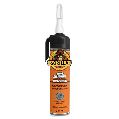 Gorilla 100% Silicone All-Purpose Sealant, No Caulk Gun Required, 6.75 oz (Pack of 1) Clear, 30 Min Water Ready, Mold &amp; Mildew Resistant, Waterproof for Indoor &amp; Outdoor