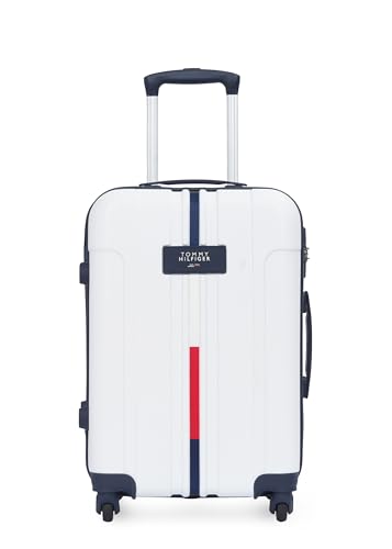 Tommy Hilfiger Wyoming Check-in Luggage | 55cm Small Trolley Bag |Durable Polycarbonate Hardshell Suitcase with TSA Lock|360° Spinner Wheel & Adjustable Telescopic Handle|52L Capacity|Color- White