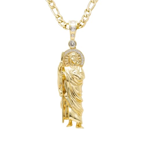 BSMCXB 14k Gold Plated Brass Saint Jude San Judas Pendant Necklace Religious San Judas Tadeo Medalla Cadena Oro Laminad