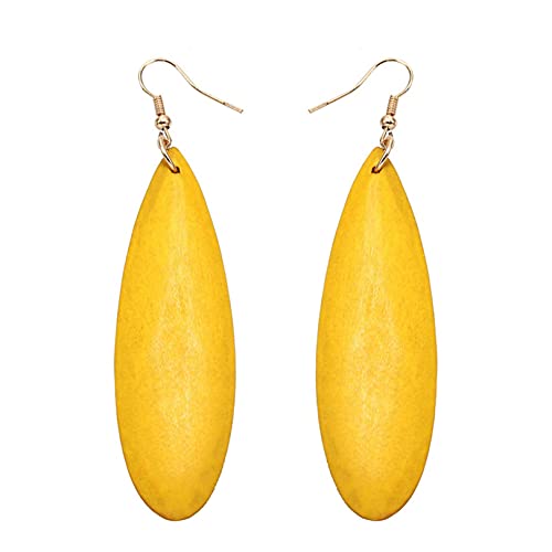 YYZLL Boucles d'oreilles en Bois bohème élégantes Boucles d'oreilles en Bois Chic pour Les Femmes créatives en Alliage de Zinc Boucles d'oreilles Pendantes Bijoux pour Dames Filles,Jaune Cover