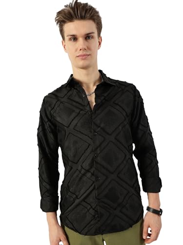 Image of Thomas Scott Men's | Self Design | Full Sleeve | Slim Fit | Polyester | Spread Collar | Casual Shirt