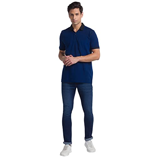 Image of Raymond Men's Pure Cotton Jacquard Pattern Contemporary Fit Polo Collar Polo Neck Half Sleeve Casual T-Shirt
