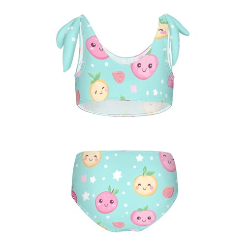 Pink Peach Pattern Fruit Girls 2 Piece Kids Bikini Set Scoop Neck Swimsuits Swimwear Cute Shoulder Strap2