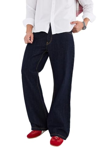 Image of SNITCH Men Flared Fit Jeans | Mid Rise Stone-Washed Denim with Raw Frayed Hem & 5-Pocket Design | 100% Cotton Woven Fabric for Casual & Everyday Wear