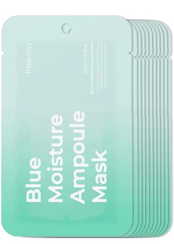 freemay Blue Moisture Ampoule Mask Deep Hydration with 8 Hyaluronic Acids & Phyto-Amino Acid Complex, Vegan Sheet Mask for Smoothing Fine Lines, Dry & Mature Skin, 10 Sheets