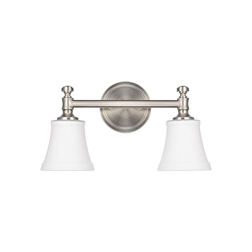 Hanaloa Bathroom Vanity Light Fixtures, Traditional Brushed Nickel 2 Lights Wall Sconce Lighting with Opal Glass Shade, Porch Wall Mount Light Fixture for Bathroom, Mirror Cabinets Hallway Stairs by Hanaloa - Image 2