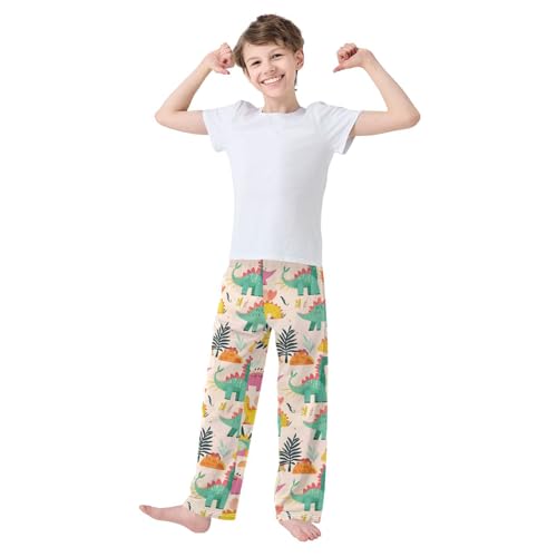 Fun Colored Dinosaurs Boys Pants Girl Sleep Pants Long Trousers Elastic Waist Lounge Bottoms S3