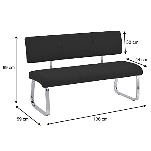Banc Vilas 3 Places Tissu Noir Métal Chromé IDIMEX