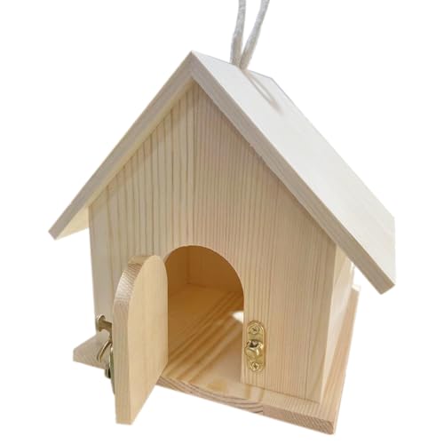 Casa para pájaros – Cabaña de jardín de Madera al Aire Libre, Refugio de Vida Silvestre de 6.89 x 7.17 x 6.77 Pulgadas con Soporte para Postes, diseño de Madera Natural para pájaros pequeños,