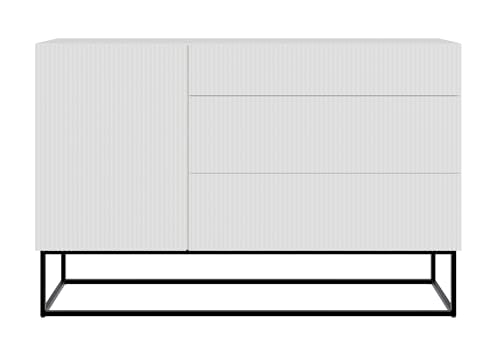 Cassettiera Armadio 140 cm con 3 cassetti e 1 anta gambe nere Veldio bianco