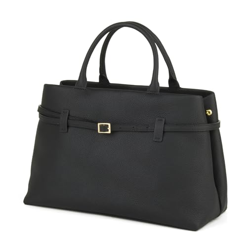 DONNAIN Full-Grain Cow Leather Top Handle Satchel, Tote Bag for Women Work and Shoulder Crossbody Bag with Adustable Strap (Black)