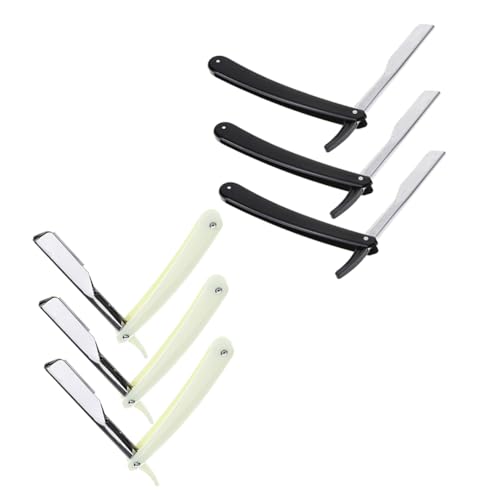 MERRYHAPY 6pc Manual Beard Shaver for Men Barber Razor Set 3 White 3 Black Holders Comfortable and Safe Use