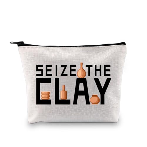 PLITI Ceramic Artist Gifts Ceramic Lovers Gifts Seize The Clay Pottery Makeup Bag Pottery Artist Gift Art Teacher Gift (Seize The Clay bagU)