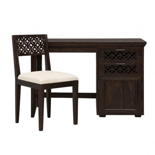 Image of SONA ART & CRAFTS Solid Sheesham Wooden Study Table with Chair | Study Table for Students with Drawer & Cabinet Storage | Office Table for Home Writing Office Desk Computer Table (Walnut Finish)