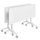 BTTBAOM White Folding Conference Table Bussiness Conference Room Tables with Flip-Top Design & Silent Wheels Portable for Trainings Offices Seminar Rooms (2pack, 47.3' D X 23.6' W X 29.5' H)