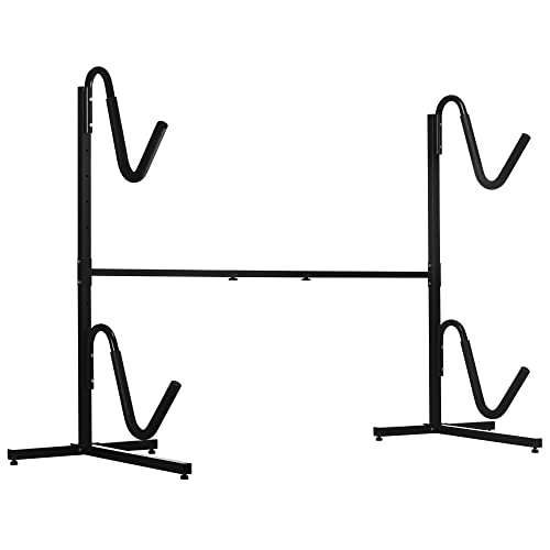 SPORTNOW Kanugestell, Kajakhalterung, verstellbar Kajak Gestell für 2 Kajaks, Surfboards, Stand-Up-Paddles, gepolsterte Haltebügel, Metall