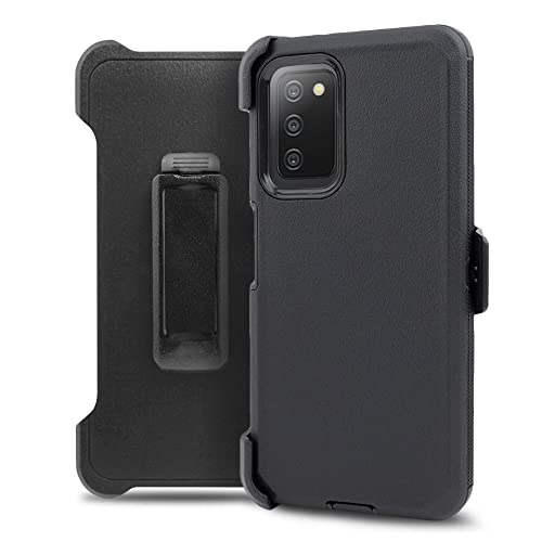 Designed for Samsung Galaxy A03S Shockproof Holster Tough Rubber Rugged Hybrid Case Silicone Triple Protective Anti-Shock Shatter-Resistant Mobile Phone Built in Screen Protector (Black)