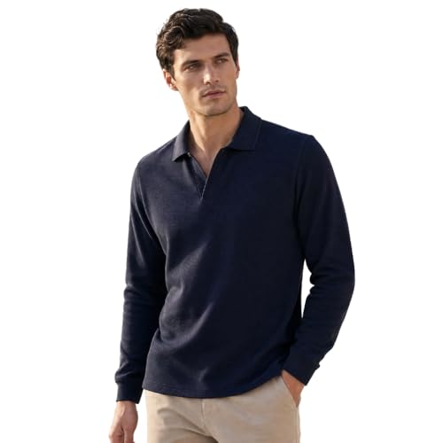 Image of Nobero Popcorn Textured Full Sleeve Polo T-Shirt for Men | Regular Fit