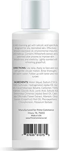 Promesse Acne Control Facial Cleanser - Anti-Aging Exfoliating Wash With Glycolic & Salicylic Acid, Grapefruit-Scented, Made In Usa, Organic & Natural Ingredients #TOP1
