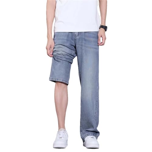 Hndudnff Men's Loose Thin Wide-Leg Baggy Jeans Summer Distressed Straight Jogging Denim Pants