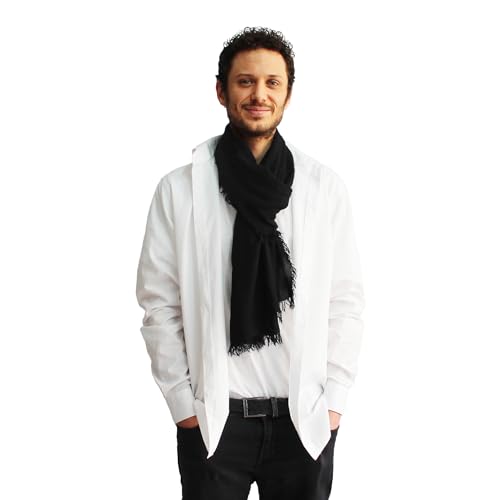 creazioni unique Echarpe Homme en Bambou 100% Made in Italy - Foulard Cheche Homme - Mode Homme Printemps et Eté (Noir)