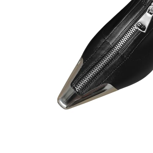 TinaCus Women's Cap Toe Handmade Front Zipper Stiletto Mid Heels Genuine Leather Chic Pumps Shoes2