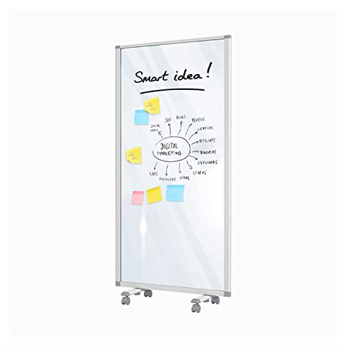 Divisor móvil - Tablero de presentación con superficie grabable - Pizarra blanca con marco de aluminio resistente - Pizarra magnética (90 x 180 cm) Cover