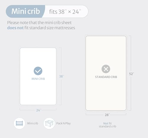 Image of Blissful Diary Muslin Mini Crib Sheets, 2 Pack, Light Blue & Grey | fitted for pack n play, soft and breathable cotton, boho style, easy care for machine wash, gifts for boys and girls