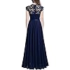Miusol Women's Formal Floral Lace Evening Party Maxi Dress (Large, Navy Blue)