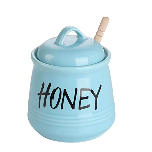 HAOTOP Porcelain Honey Jar with Lid and Honey Dipper 12oz (Turquoise)