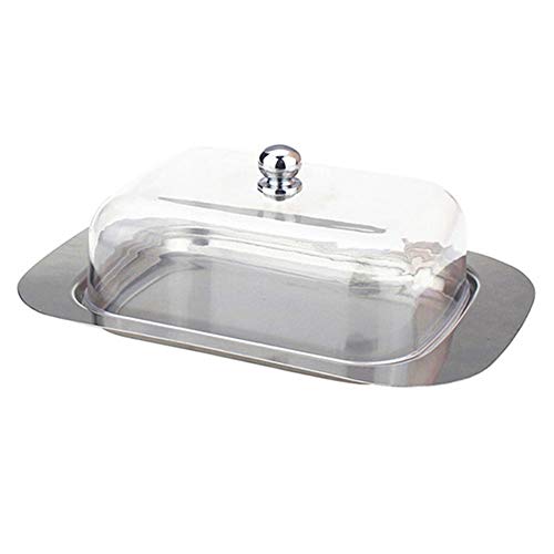 DIYARTS Burriere Scatola per Burro in Acciaio Inossidabile Vassoio Snack Cucina Artigianale con Piatto di Formaggi con Coperchio Trasparente per Ristorante, Argento