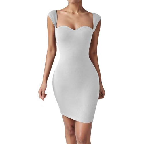 Vestido Midi de Saten Verano Mujer Elegante Corte A Fluido Mangas Cintura Anudada Casual Diario (2-White, M)